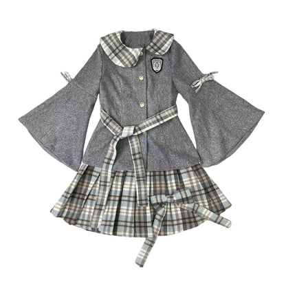 Short length coat & Pleated skirt E7005