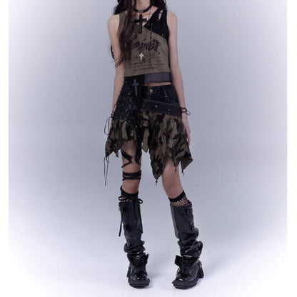 Irregular hem camouflage skirt E7031