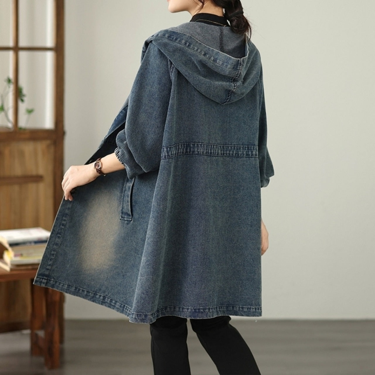Hooded denim coat D0075