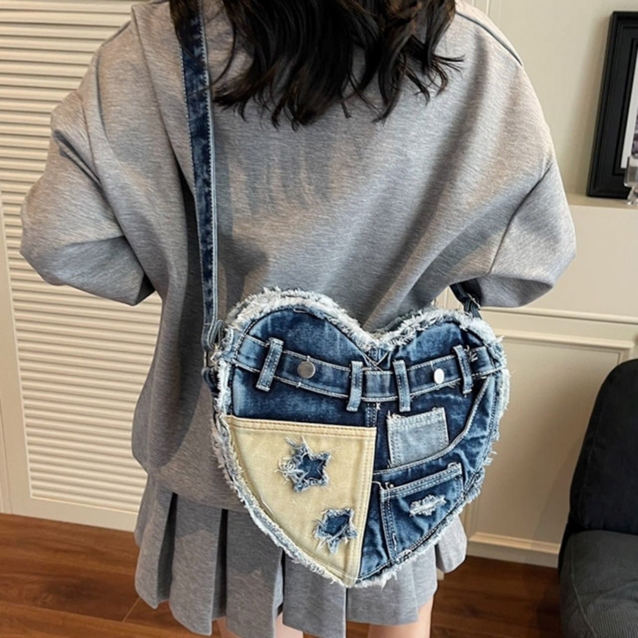 Heart Denim Tote Bag D0031