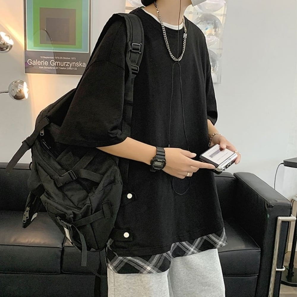 Faux layered short sleeve tops HL2555