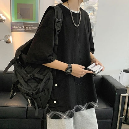 Faux layered short sleeve tops HL2555