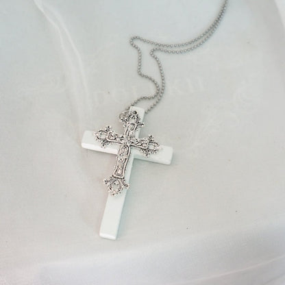 Cross motif long necklace E7035
