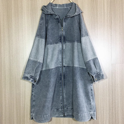 Bicolor hooded denim jacket D0080