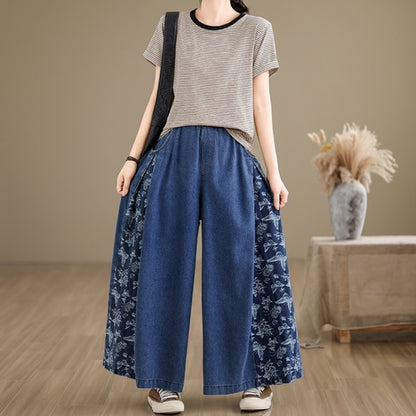 Butterfly Print Wide Denim Pants D0018