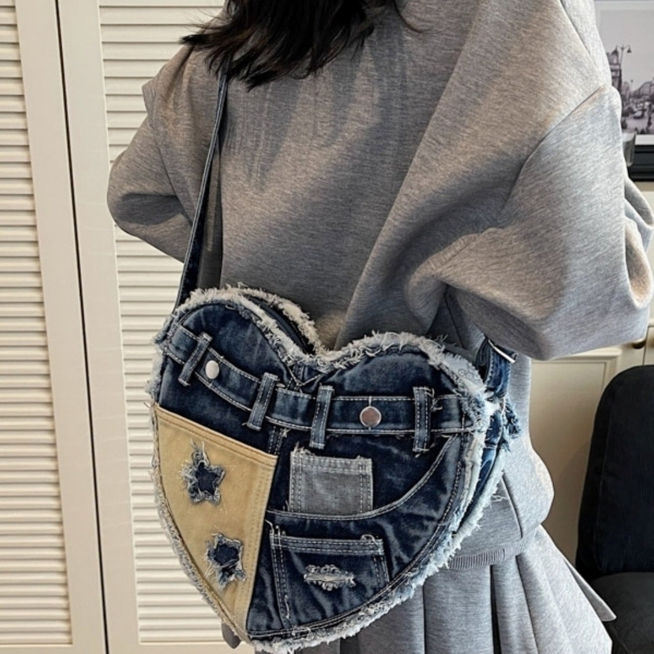 Heart Denim Tote Bag D0031