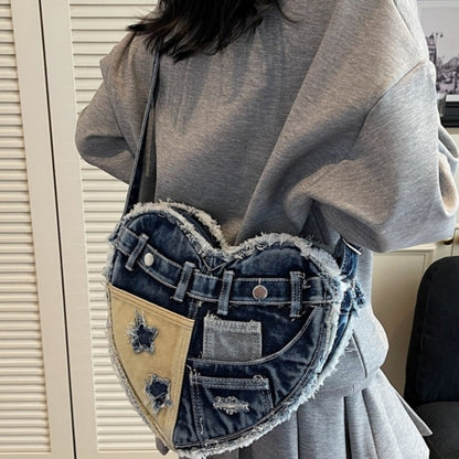 Heart Denim Tote Bag D0031