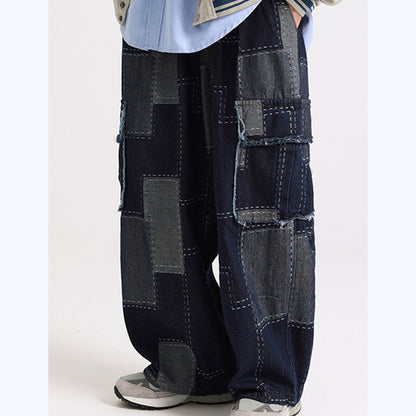 Denim patchwork pants HL1190