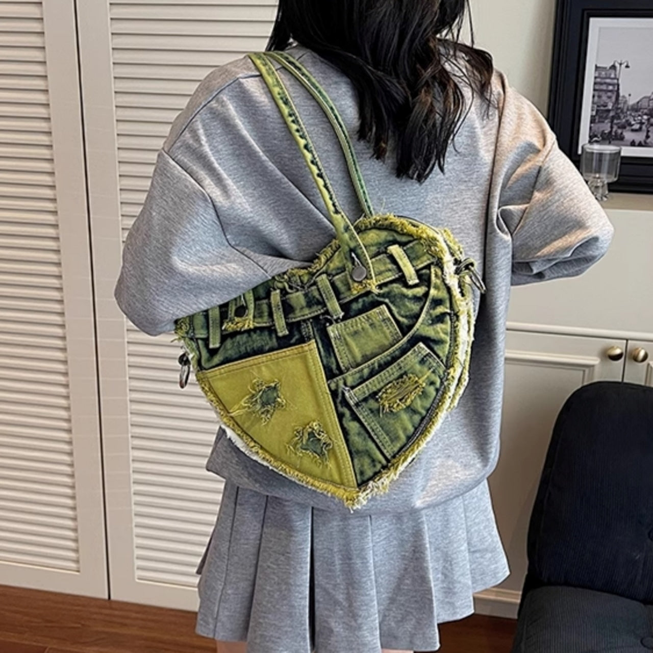 Heart Denim Tote Bag D0031