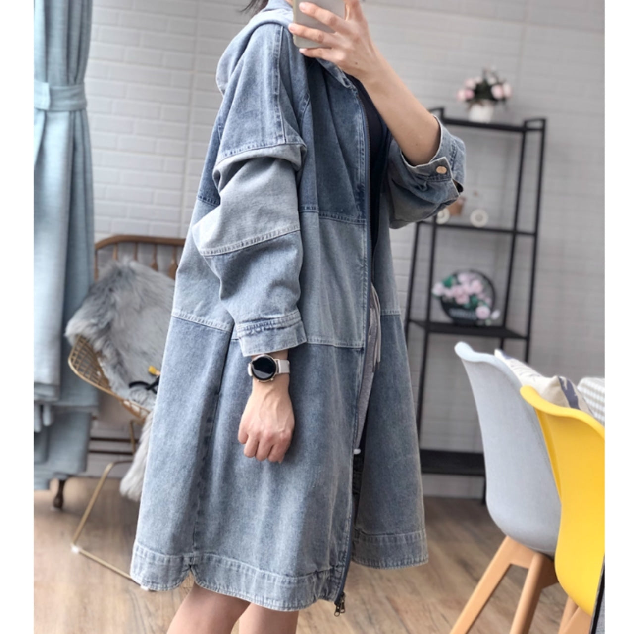 Bicolor hooded denim jacket D0080