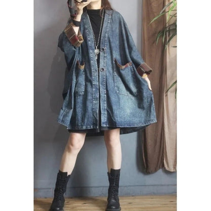 V neck denim coat D0096
