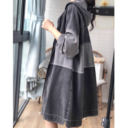 Bicolor hooded denim jacket D0080