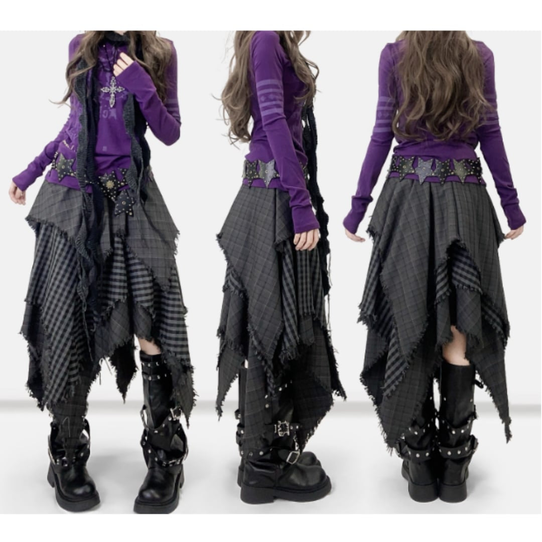 Layered check skirt E7023