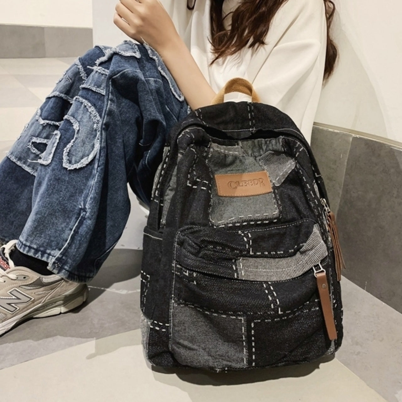 Patchwork Denim Backpack D0035