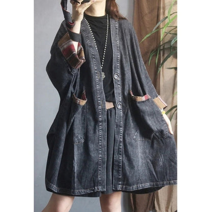 V neck denim coat D0096