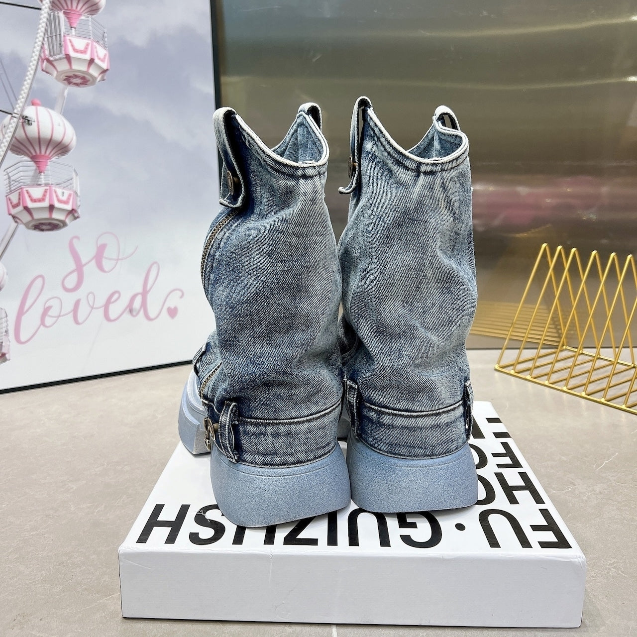 Washed Denim Boots D0014