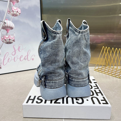 Washed Denim Boots D0014