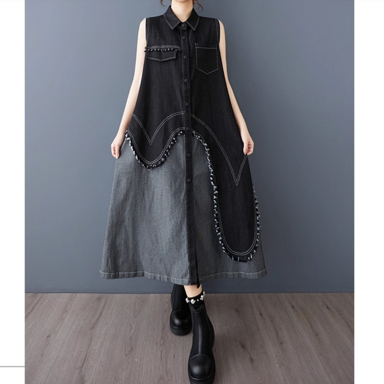 Sleeveless denim one piece D0066