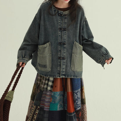 Collarless denim jacket D0085