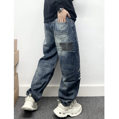 Damaged design denim jeans D0093