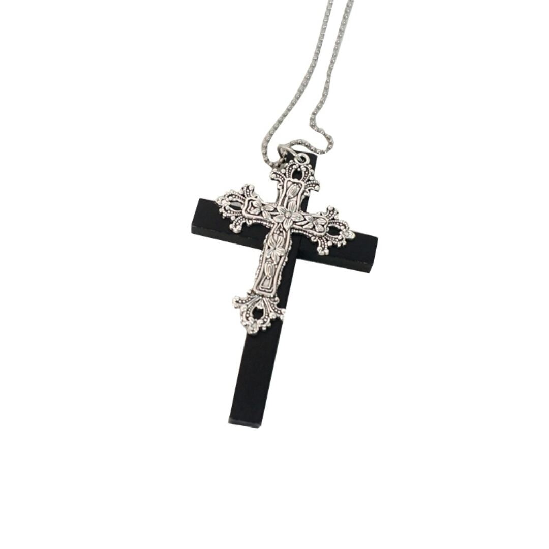 Cross motif long necklace E7035