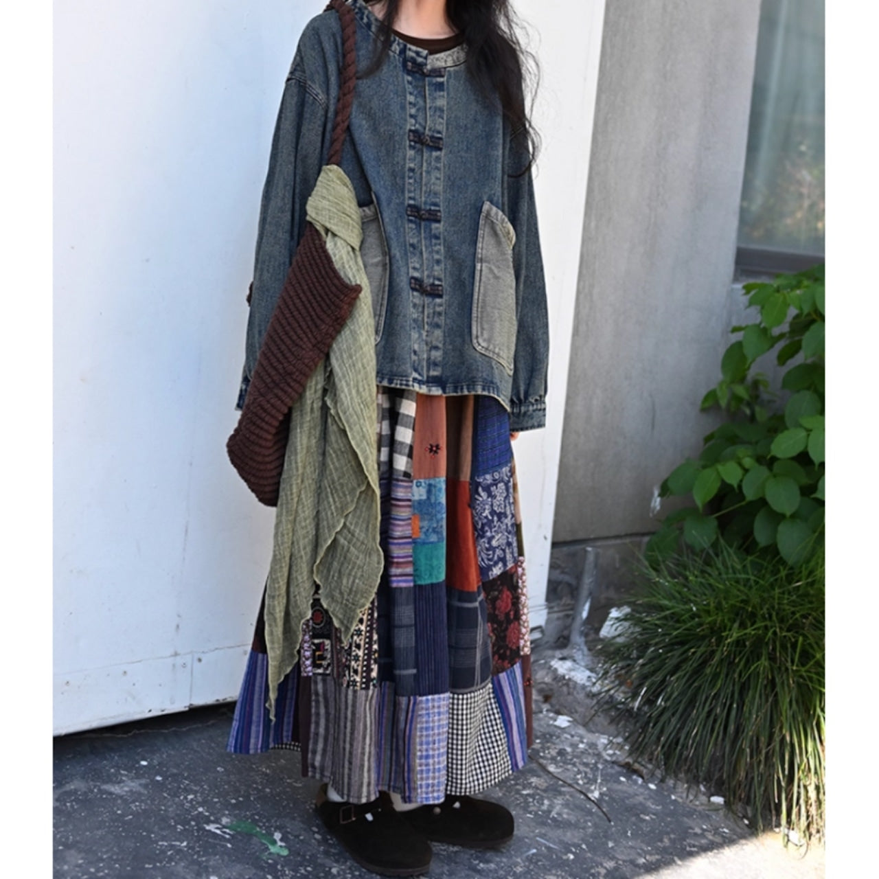 Collarless denim jacket D0085