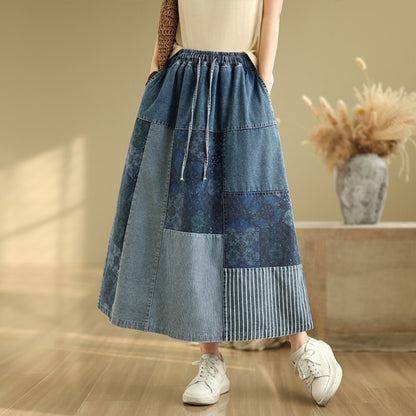 Patchwork denim skirt D0073
