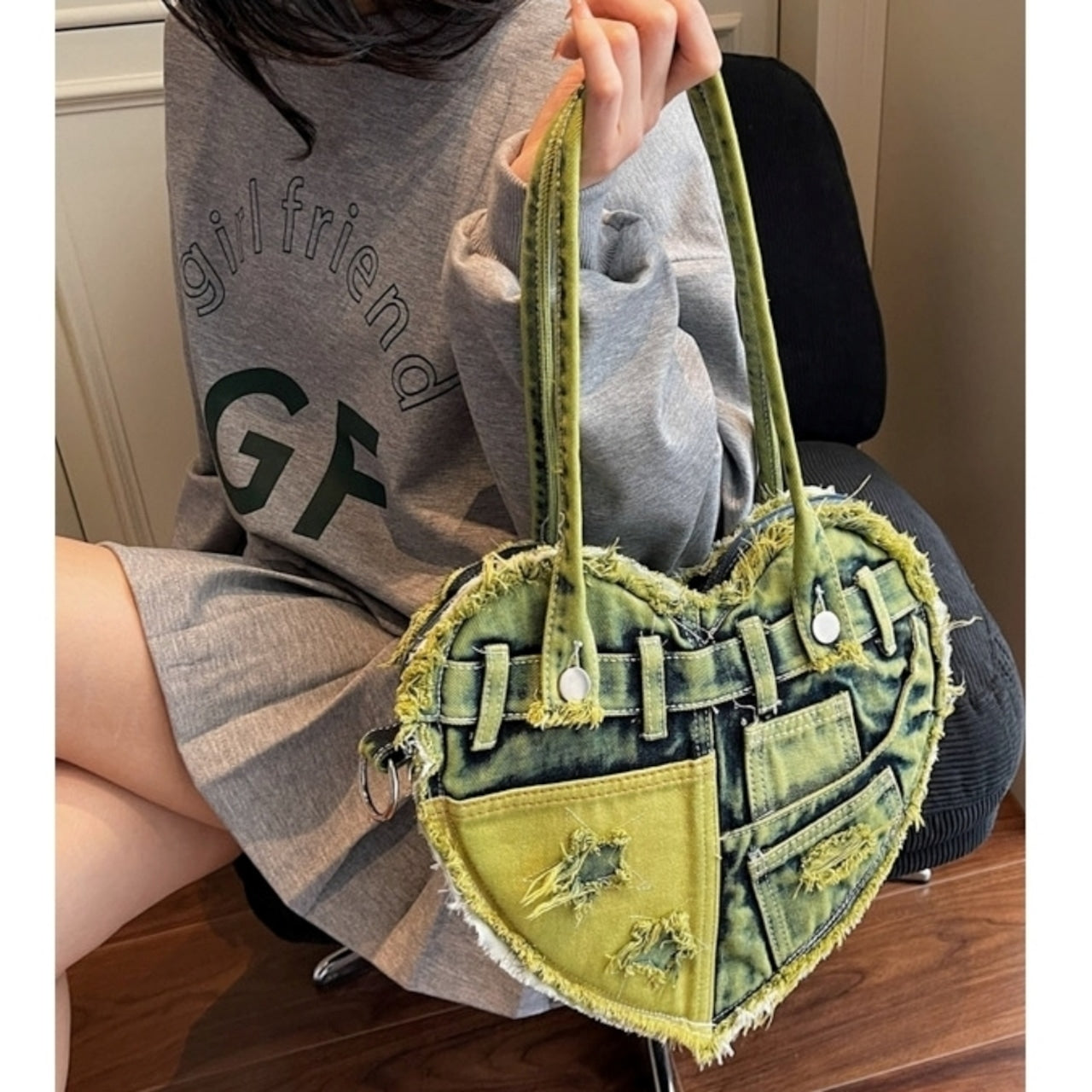 Heart Denim Tote Bag D0031