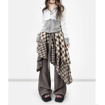 Irregular hem check skirt E7010