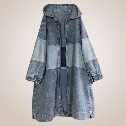 Bicolor hooded denim jacket D0080
