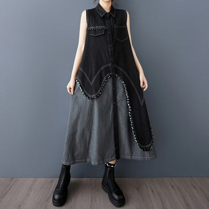 Sleeveless denim one piece D0066