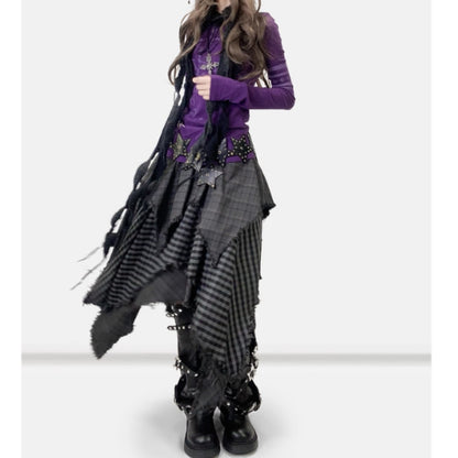 Layered check skirt E7023