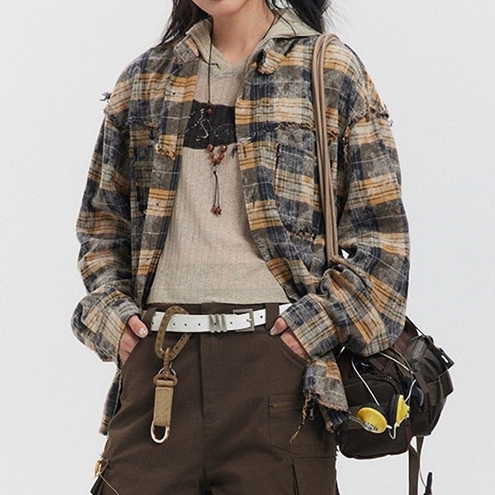 Damaged design check shirt HL2423