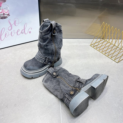 Washed Denim Boots D0014