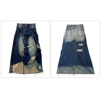 Safety pin design Denim skirt D0058