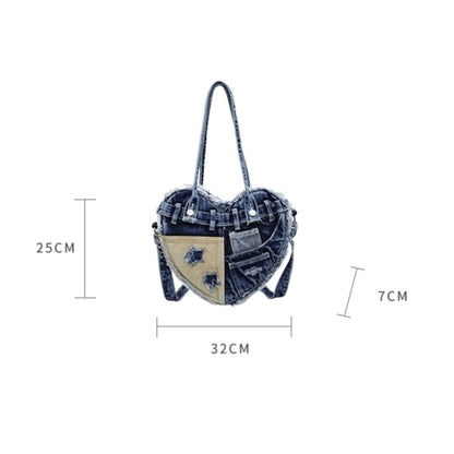 Heart Denim Tote Bag D0031