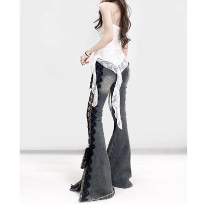 Side lace up flare denim jeans E7003