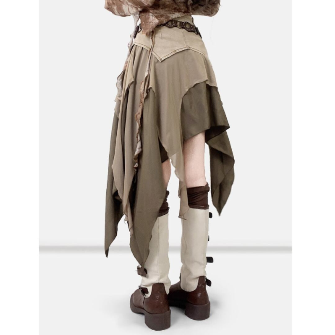 Irregular hem denim skirt E7050