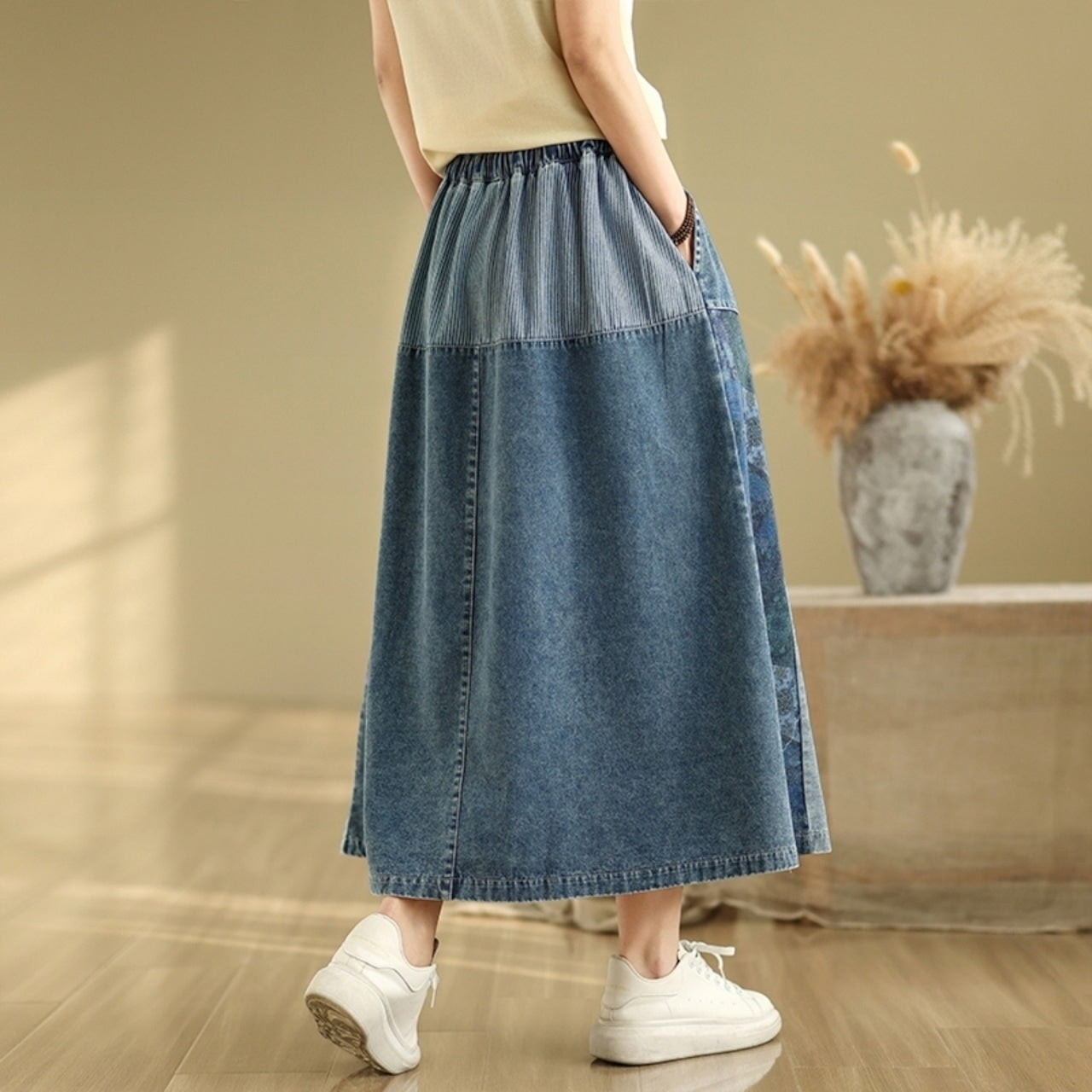 Patchwork denim skirt D0073