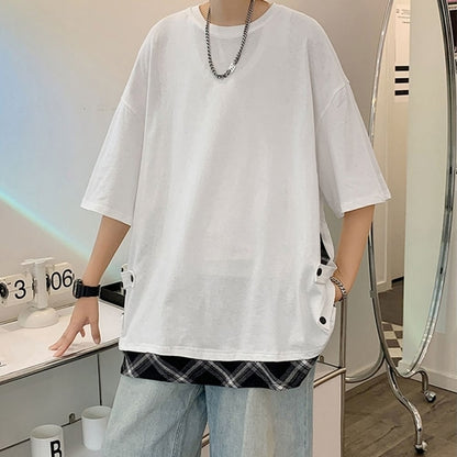 Faux layered short sleeve tops HL2555