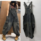Washed denim overalls D0234