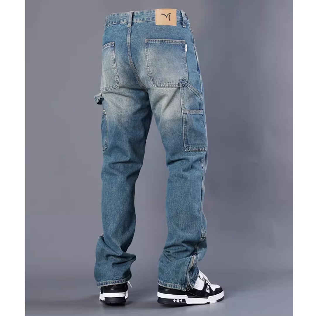 Washed Blue Straight Denim Jeans HL1991