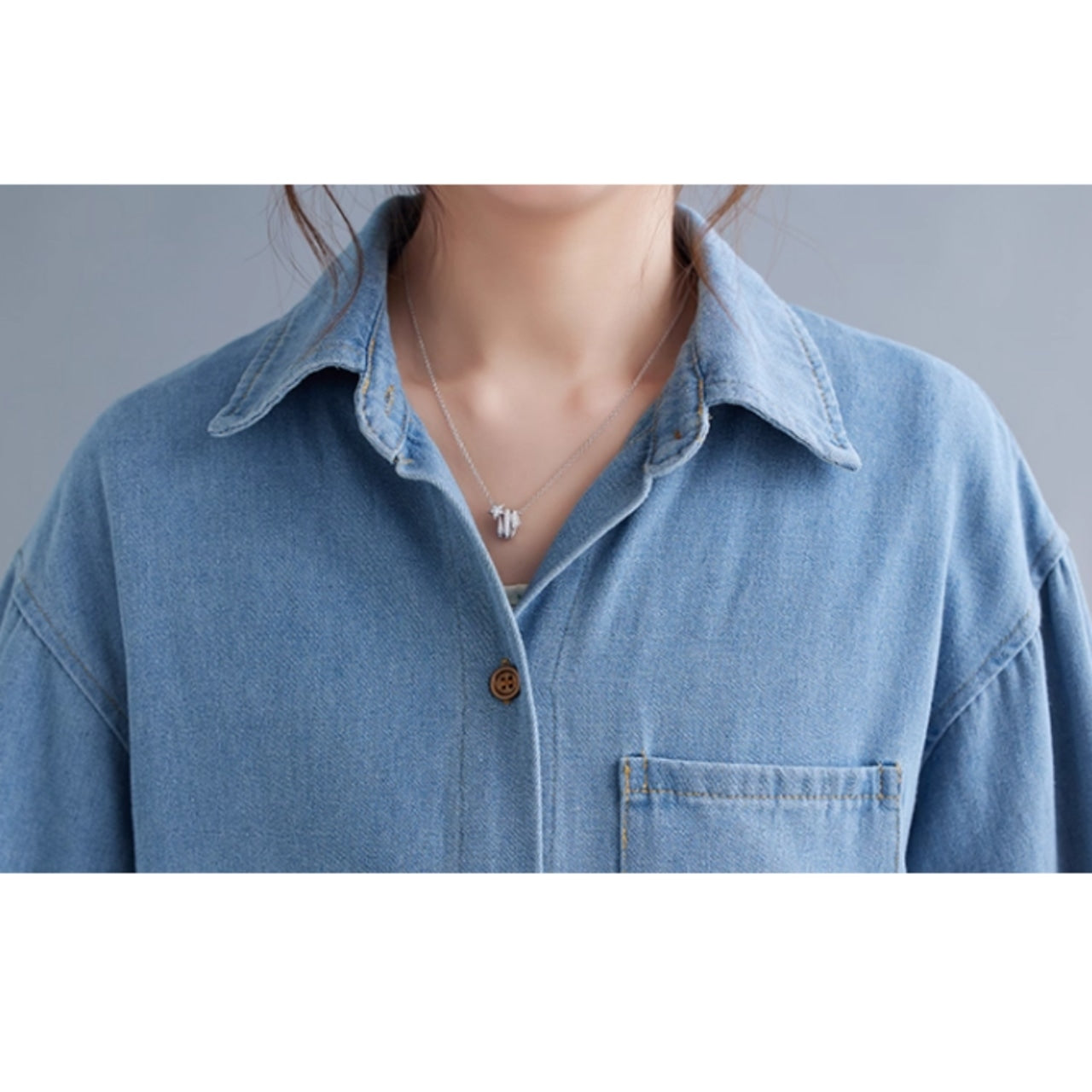 Long denim shirt one piece D0076