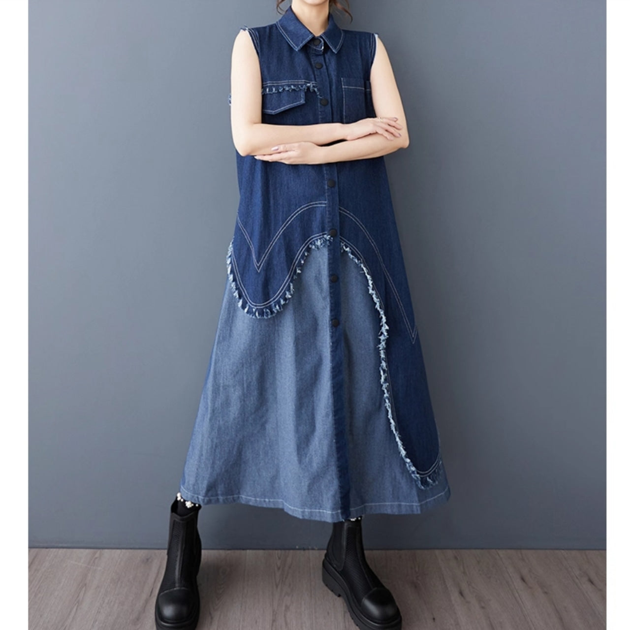 Sleeveless denim one piece D0066