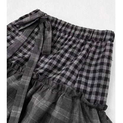 Tiered long check skirt E7030