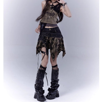 Irregular hem camouflage skirt E7031