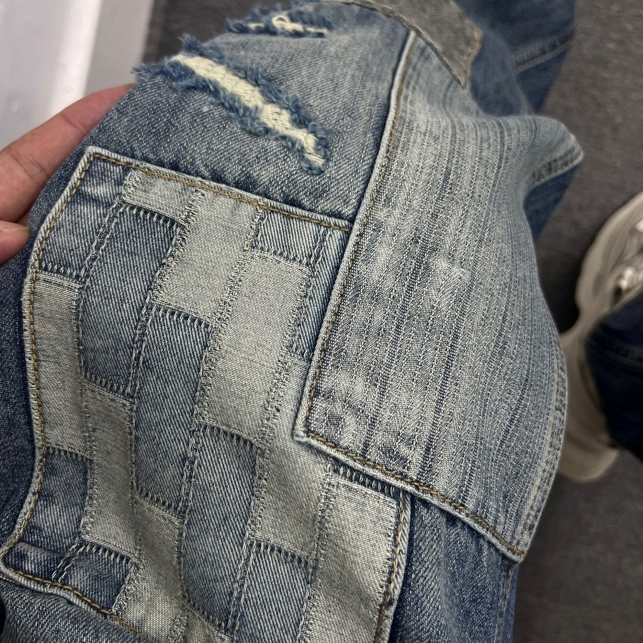 Damaged design denim jeans D0093