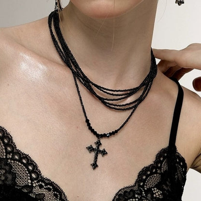 Retro cross bead necklace E7037