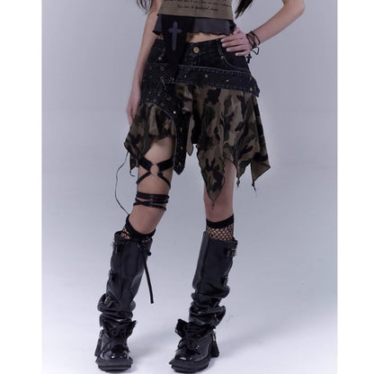 Irregular hem camouflage skirt E7031