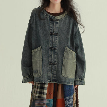Collarless denim jacket D0085